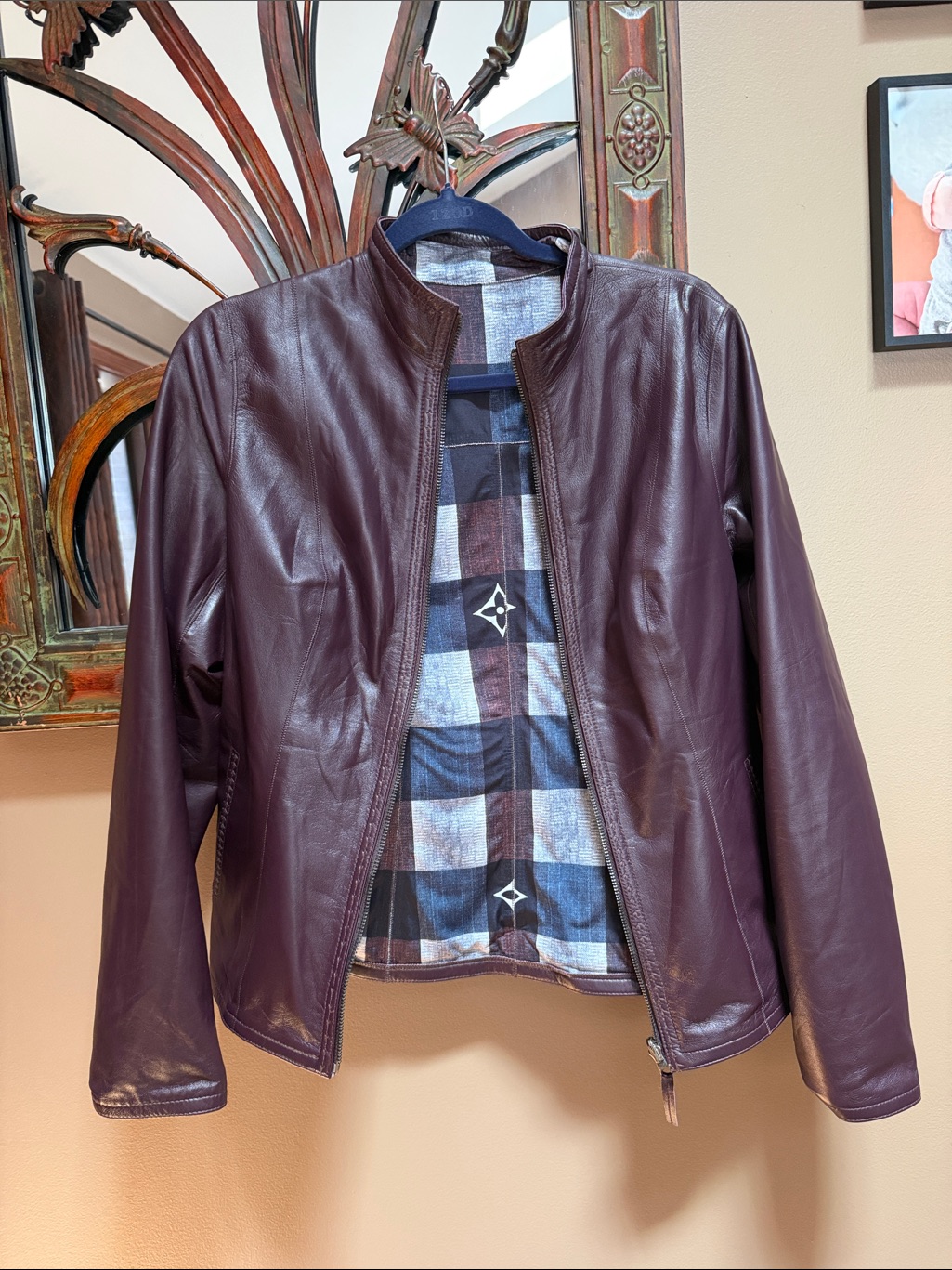 Luxury Fashion Women's Burgundy Leather Zip Jacket/Reversible